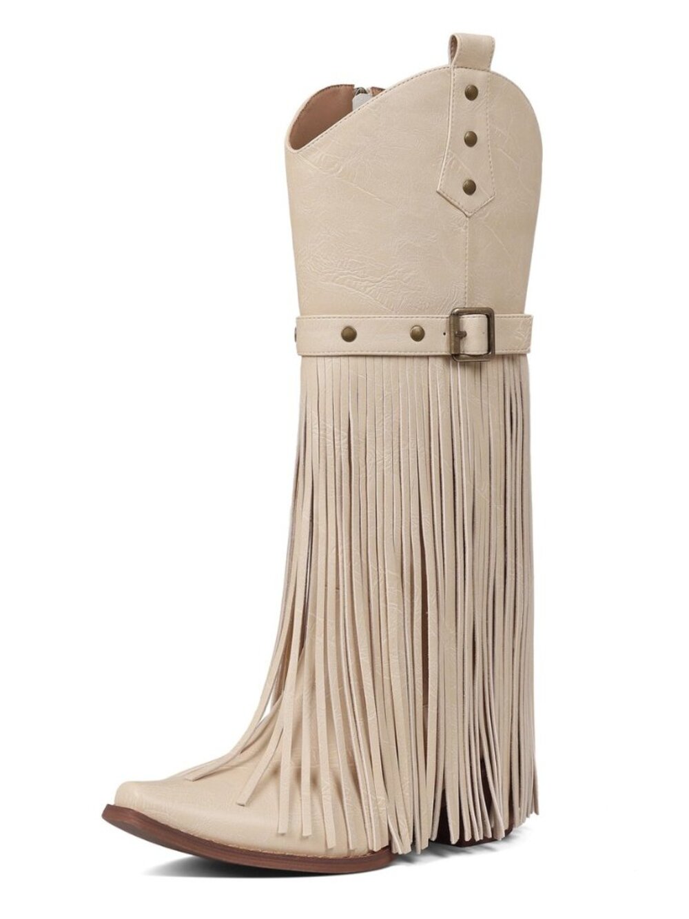 Cowgirl Boots Women Retro Block Chunky Suede Fringe Cowboy Boots